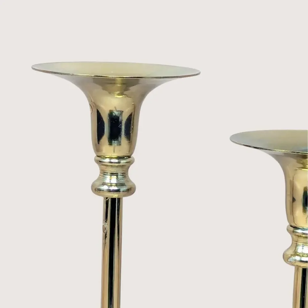 Vintage Gold Tone Metal Double Taper Candle Holde